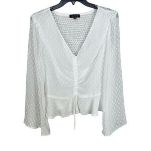 1. State Gorgeous white chiffon peplum v-neck bell long sleeves blouse top M